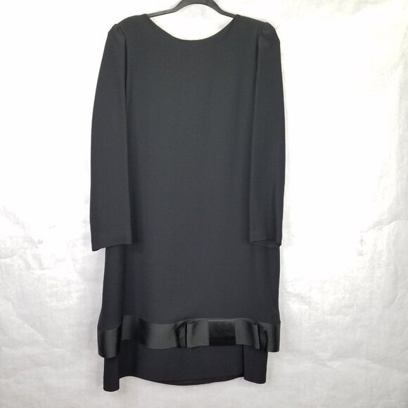 Vtg Nat Kaplan Couture Shift Dress 14 Black Long Sleeve Layered Ribbon Bow 80's - Picture 3 of 16